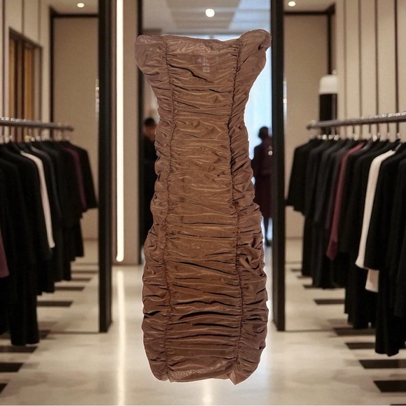 Urban Outfitters | Brown Ruched Strapless Dress for Women Size XS Extra Small - Picture 3 of 12